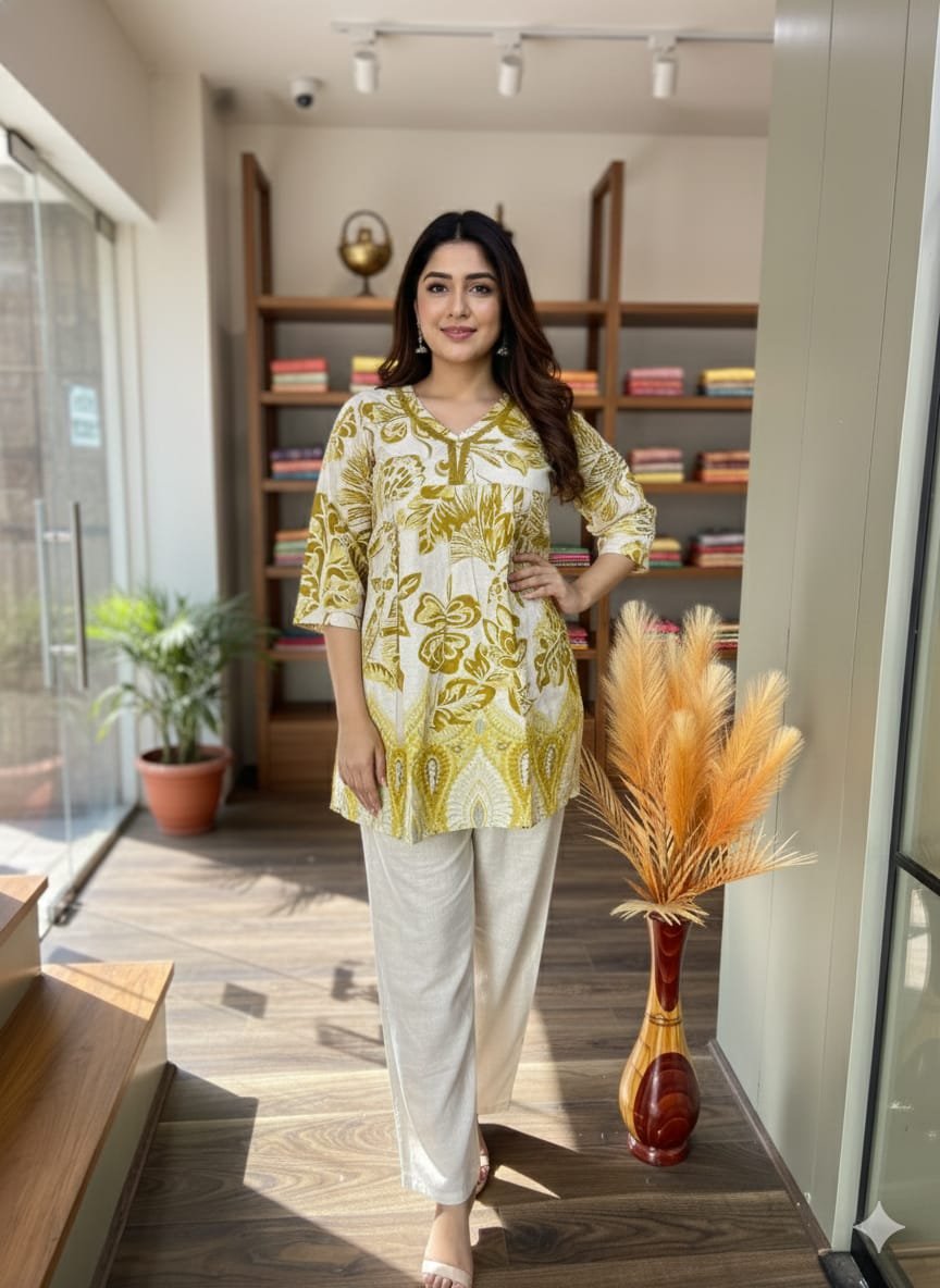 WhatsApp Image 2026-01-20 at 5.31.06 PM Yellow Printed Cotton Tunic for Women - Image 1