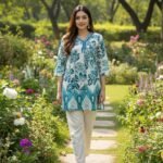 Blue Printed Cotton Tunic for Women