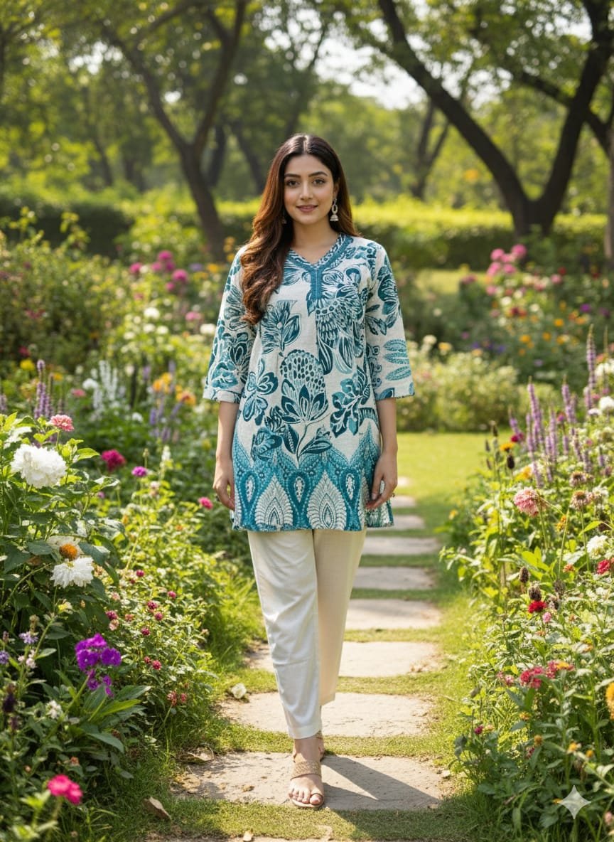 WhatsApp Image 2026-01-20 at 5.31.07 PM Blue Printed Cotton Tunic for Women - Image 1